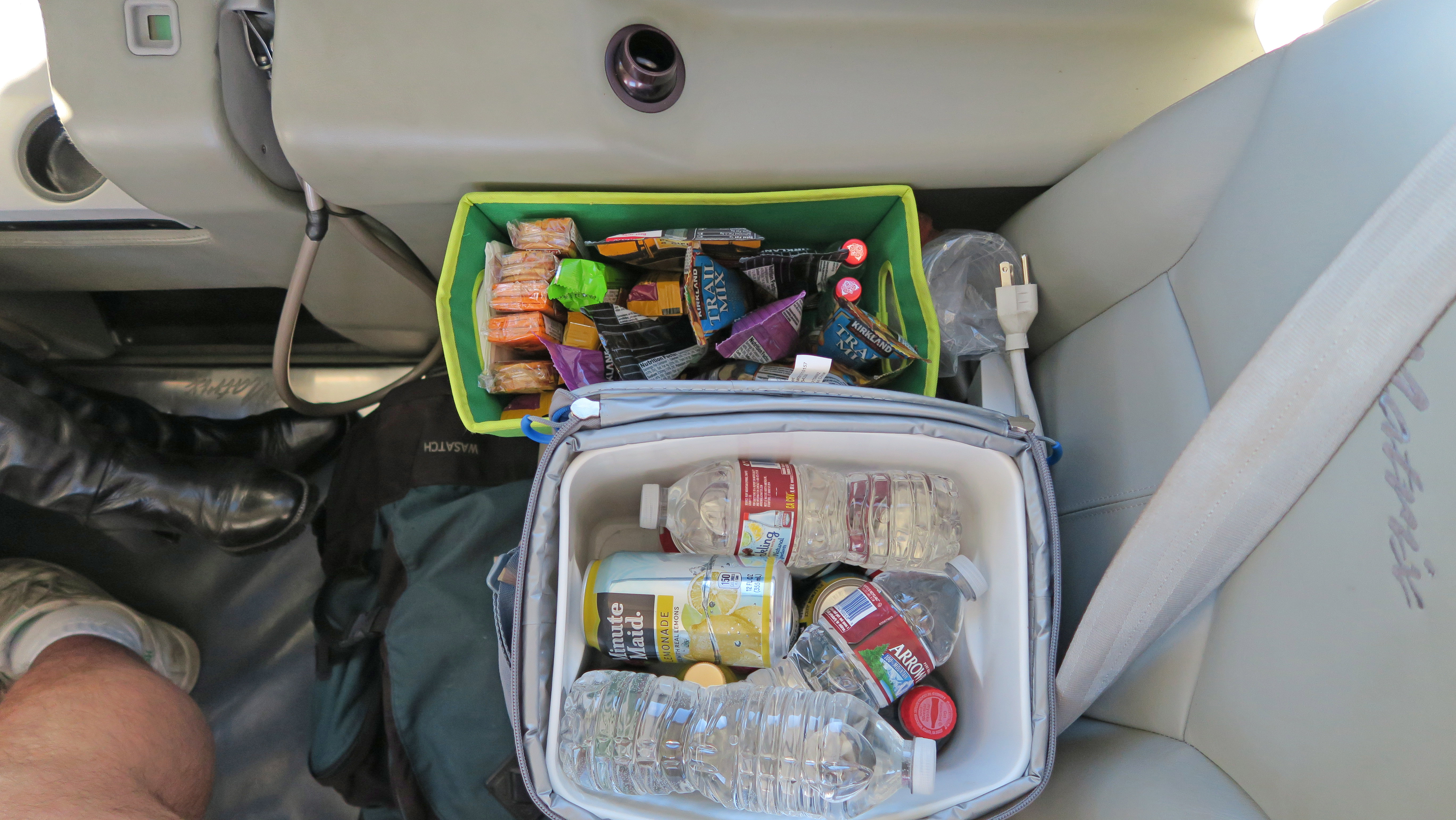 backpack under airplane seat